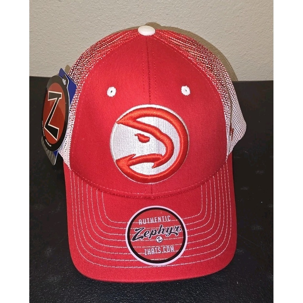 Zephyr Atlanta Hawks Logo Hat Cap Snapback Mesh Adjustable Red NBA Trucker NWT